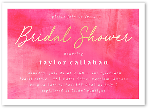 Brushed Bold Color Bridal Shower Invitation, Pink, 5x7, Luxe Double-Thick Cardstock, Square