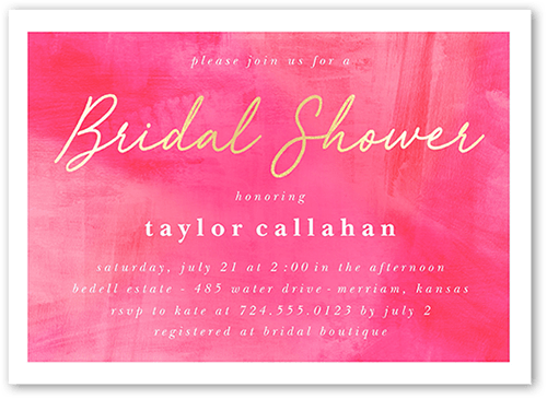 Brushed Bold Color Bridal Shower Invitation, Pink, 5x7 Flat, Standard Smooth Cardstock, Square, Poppy