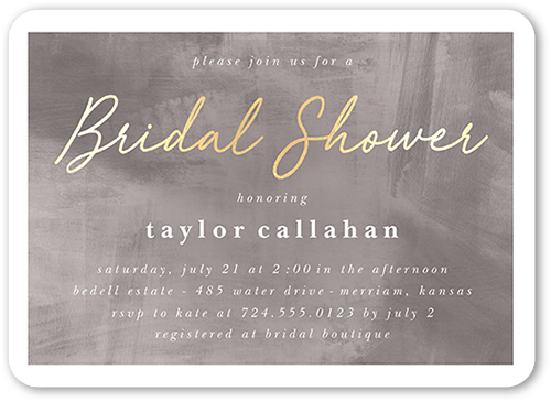 Brushed Bold Color Bridal Shower Invitation, Grey, 5x7 Flat, Standard Smooth Cardstock, Rounded, Stone