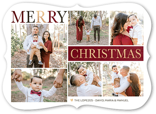Elegant Gallery Holiday Card, Red, 5x7 Flat, Christmas, Pearl Shimmer Cardstock, Bracket
