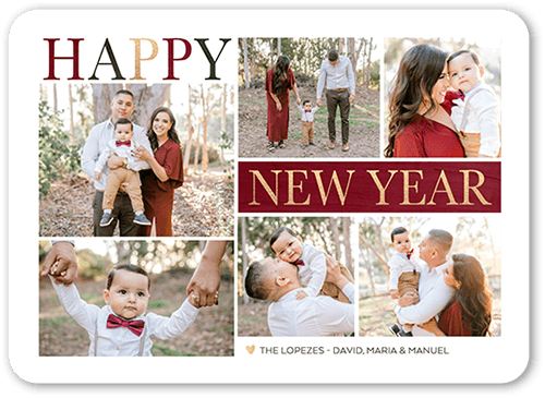 Elegant Gallery Holiday Card, Red, 5x7 Flat, New Year, Standard Smooth Cardstock, Rounded