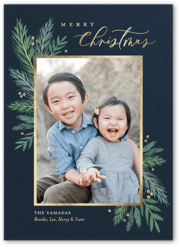 Winter Greens Holiday Card, Black, 5x7 Flat, Christmas, Luxe Double-Thick Cardstock, Square