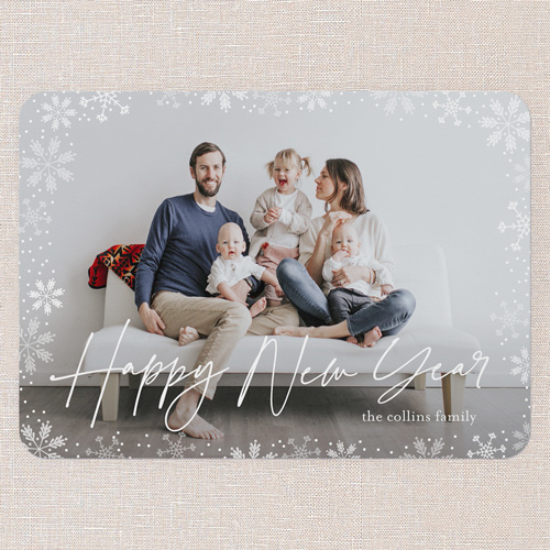 Gently Frosted Frame Holiday Card, White, 5x7 Flat, New Year, 100% Recycled Cardstock , Rounded