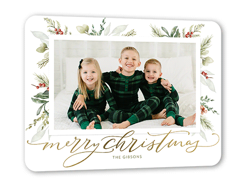 Magnificent Mistletoe Holiday Card, Gold Foil, White, 5x7, Christmas, Matte, Signature Smooth Cardstock, Rounded