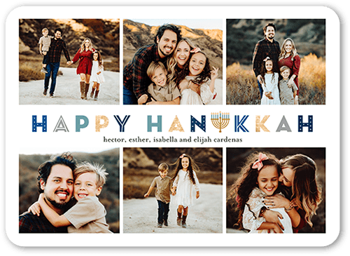 Decorative Display Holiday Card, White, 5x7 Flat, Hanukkah, Pearl Shimmer Cardstock, Rounded