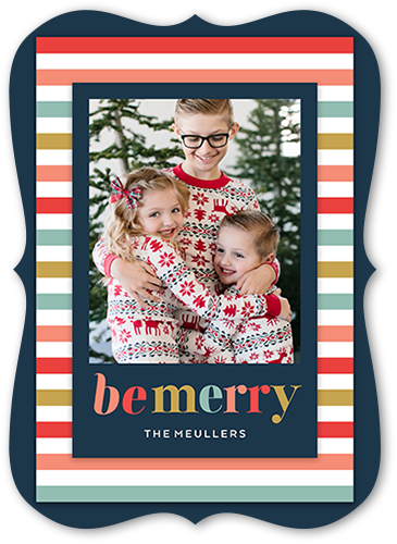 Simply Stripes Holiday Card, Blue, 5x7, Christmas, Pearl Shimmer Cardstock, Bracket