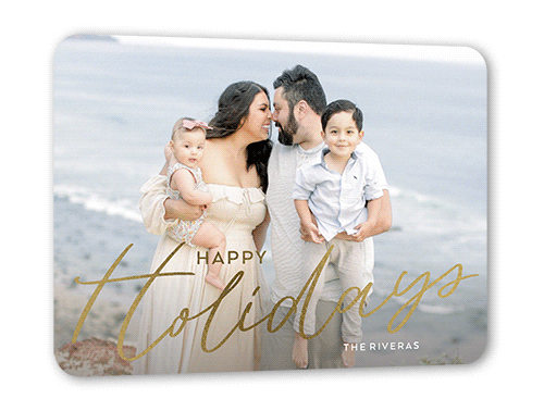 Fulgent Festivities Holiday Card, Gray, Gold Foil, 5x7, Holiday, Pearl Shimmer Cardstock, Rounded