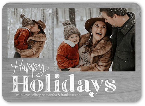 Holly Type Holiday Card, Grey, 5x7 Flat, Holiday, Matte, Signature Smooth Cardstock, Rounded