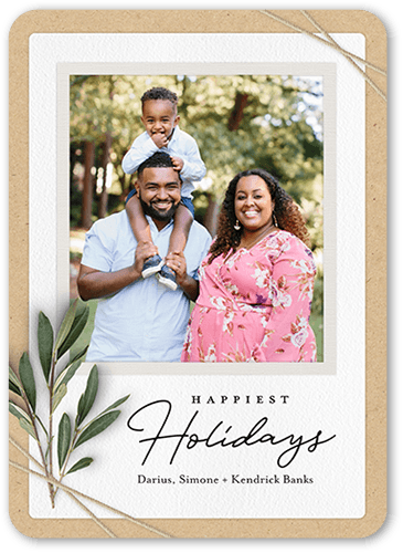 Twined Stems Holiday Card, Beige, none, 5x7 Flat, Holiday, Pearl Shimmer Cardstock, Rounded, Tan