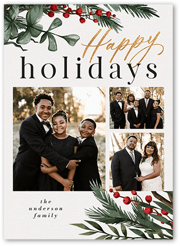 Sophisticated Berries Holiday Card, White, 5x7 Flat, Holiday, Luxe Double-Thick Cardstock, Square