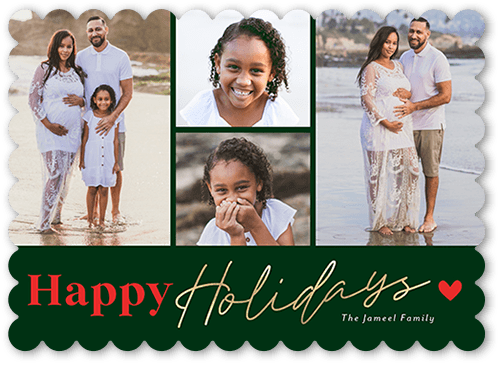 Hearty Love Holiday Card, Green, 5x7, Holiday, Matte, Signature Smooth Cardstock, Scallop