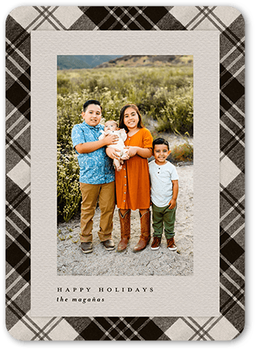 Intricate Plaid Holiday Card, Grey, 5x7 Flat, Write Your Own, 100% Recycled Cardstock , Rounded, Charcoal