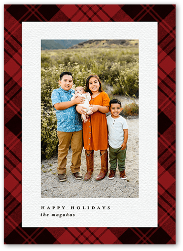 Intricate Plaid Holiday Card, Red, 5x7, Holiday, Standard Smooth Cardstock, Square