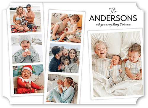 Modern Photo Collage Holiday Card, White, 5x7 Flat, Christmas, Pearl Shimmer Cardstock, Ticket