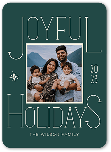 Joyful Deco Type Holiday Card, Green, 5x7 Flat, Holiday, Matte, Signature Smooth Cardstock, Rounded