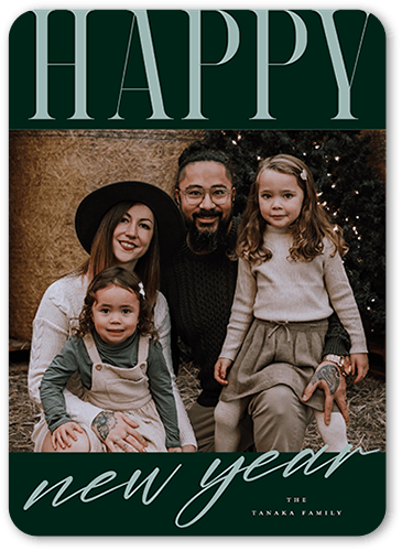 Bold Modern Joy Holiday Card, Green, 5x7 Flat, New Year, Matte, Signature Smooth Cardstock, Rounded