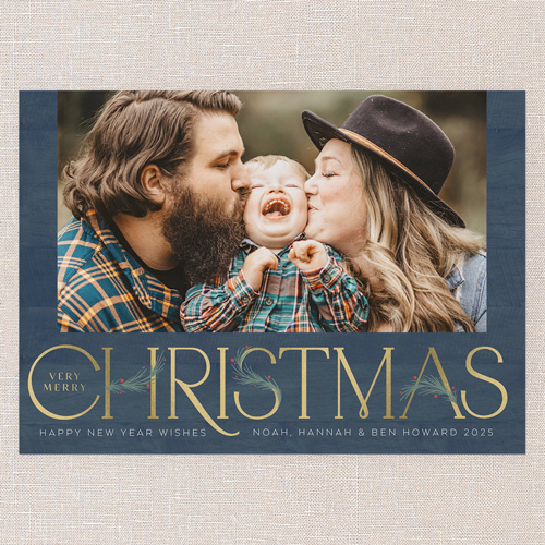 Art Deco Evergreen Holiday Card, Blue, 5x7 Flat, Christmas, Standard Smooth Cardstock, Square, Navy