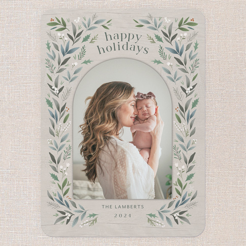 Botanical Arch Holiday Card, Beige, 5x7 Flat, Holiday, 100% Recycled Cardstock , Rounded