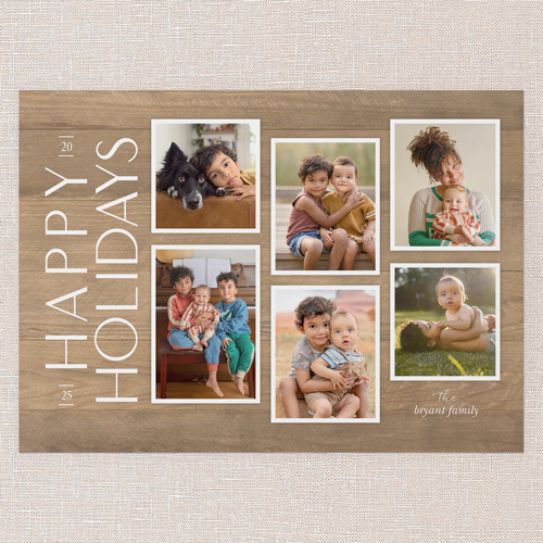 Rustic Woodgrain Frames Holiday Card, Beige, 5x7 Flat, Holiday, Pearl Shimmer Cardstock, Square, Latte