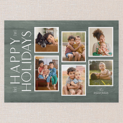 Rustic Woodgrain Frames Holiday Card, Green, 5x7 Flat, Holiday, 100% Recycled Cardstock ?, Square