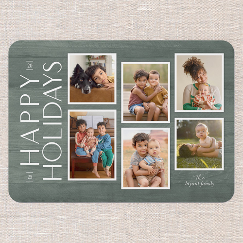 Rustic Woodgrain Frames Holiday Card, Green, 5x7 Flat, Holiday, 100% Recycled Cardstock , Rounded, Avocado