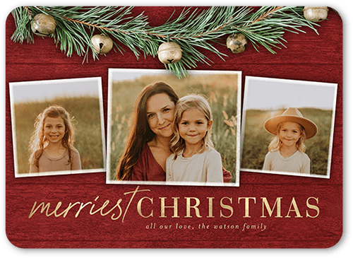 Garland Bells Holiday Card, Red, 5x7 Flat, Christmas, 100% Recycled Cardstock , Rounded