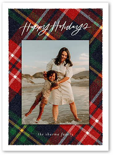 Plaid Photo Frame Holiday Card, Red, 5x7 Flat, Holiday, 100% Recycled Cardstock , Square