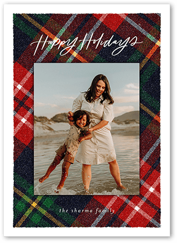 Plaid Photo Frame Holiday Card, Red, 5x7 Flat, Holiday, Luxe Double-Thick Cardstock, Square