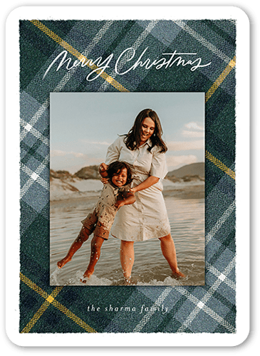 Plaid Photo Frame Holiday Card, Blue, 5x7 Flat, Christmas, Matte, Signature Smooth Cardstock, Rounded