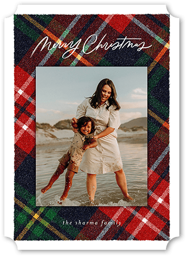 Plaid Photo Frame Holiday Card, Red, 5x7 Flat, Christmas, Pearl Shimmer Cardstock, Ticket