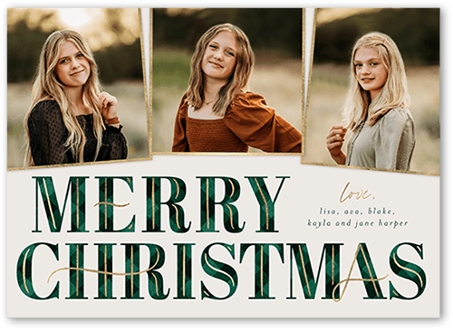 Art Deco Plaid Holiday Card, Green, 5x7 Flat, Christmas, Luxe Double-Thick Cardstock, Square, Spruce