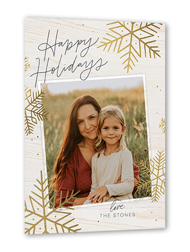 Rustic Foil Snowflakes Holiday Card, Beige, Gold Foil, 5x7 Flat, Holiday, Luxe Double-Thick Cardstock, Square