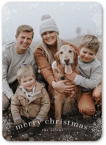 Snowfall Surroundings Holiday Card, White, none, 5x7 Flat, Christmas, Pearl Shimmer Cardstock, Rounded