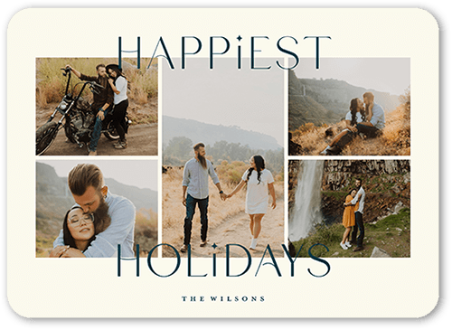 Modern Festive Collage Holiday Card, none, Beige, 5x7 Flat, Holiday, Standard Smooth Cardstock, Rounded