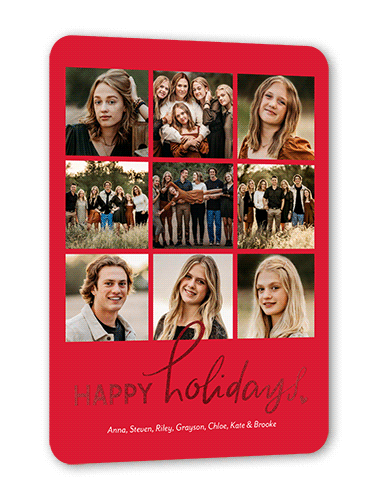 Happy Foil Heart Holiday Card, Red, Red Foil, 5x7 Flat, Holiday, Pearl Shimmer Cardstock, Rounded