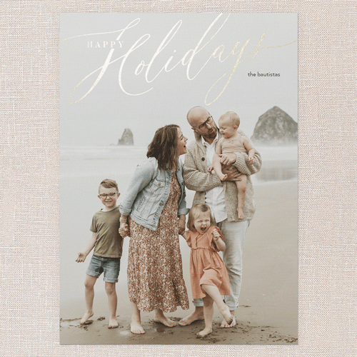 Foil Holiday Header Holiday Card, White, Gold Foil, 5x7 Flat, Holiday, Pearl Shimmer Cardstock, Square