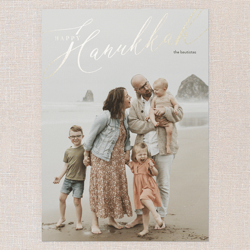 Foil Holiday Header Holiday Card, White, Gold Foil, 5x7 Flat, Hanukkah, Luxe Double-Thick Cardstock, Square, White