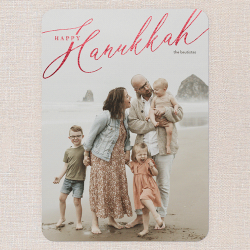 Foil Holiday Header Holiday Card, White, Red Foil, 5x7 Flat, Hanukkah, Matte, Signature Smooth Cardstock, Rounded, White