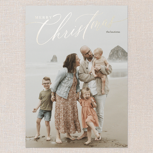 Foil Holiday Header Holiday Card, White, Gold Foil, 5x7 Flat, Christmas, Pearl Shimmer Cardstock, Square, White