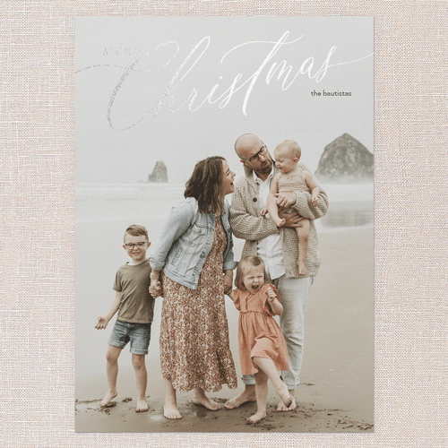 Foil Holiday Header Holiday Card, White, Silver Foil, 5x7 Flat, Christmas, Pearl Shimmer Cardstock, Square, White