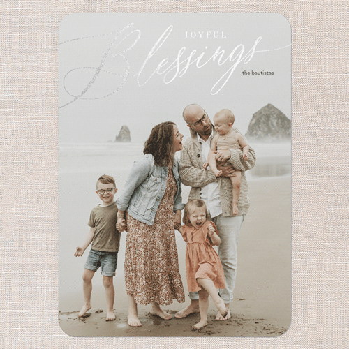 Foil Holiday Header Holiday Card, White, Silver Foil, 5x7 Flat, Religious, Pearl Shimmer Cardstock, Rounded, White