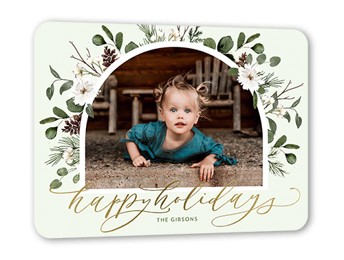 Foil Botanical Arch Holiday Card, Green, Gold Foil, 5x7 Flat, Holiday, Matte, Signature Smooth Cardstock, Rounded
