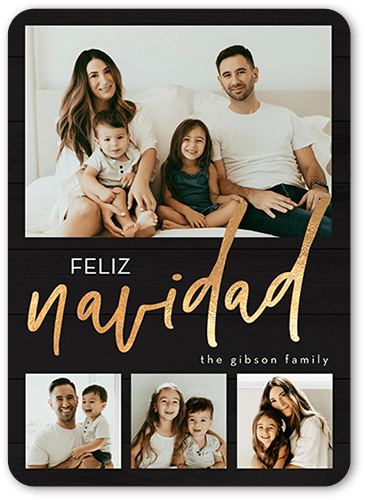 Beautiful Family Holiday Card, Black, 5x7 Flat, Feliz Navidad, Pearl Shimmer Cardstock, Rounded, Black
