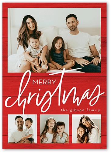 Beautiful Family Holiday Card, Red, 5x7 Flat, Christmas, Pearl Shimmer Cardstock, Square