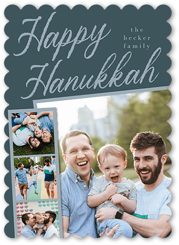Filmstrip Frame Holiday Card, Blue, 5x7 Flat, Hanukkah, Pearl Shimmer Cardstock, Scallop