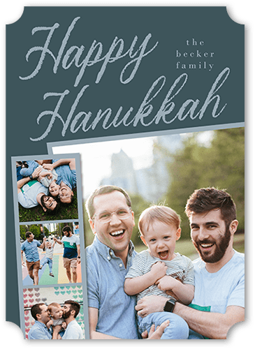 Filmstrip Frame Holiday Card, Blue, 5x7 Flat, Hanukkah, Pearl Shimmer Cardstock, Ticket