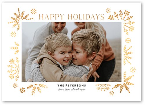 Editable Snowflake Frame Holiday Card, White, 5x7 Flat, Holiday, Pearl Shimmer Cardstock, Square
