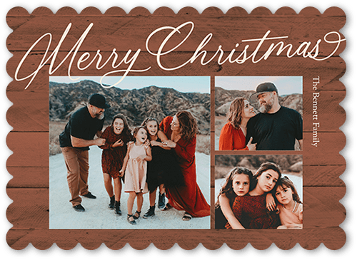 Festive Family Love Holiday Card, Brown, 5x7 Flat, Christmas, Pearl Shimmer Cardstock, Scallop