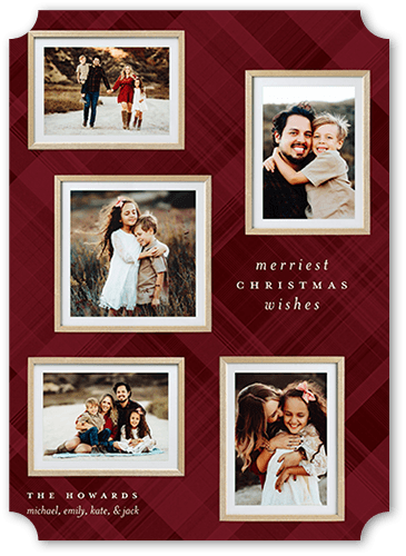 Festive Plaid Collage Holiday Card, Red, 5x7 Flat, Christmas, Pearl Shimmer Cardstock, Ticket