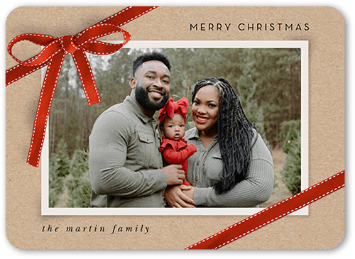 Gift Wrapped Frame Holiday Card, Brown, 5x7 Flat, Write Your Own, 100% Recycled Cardstock , Rounded
